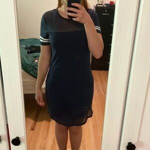 Navy Blue Sheer Sleeve Dress